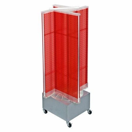 AZAR DISPLAYS Pinwheel Pegboard Floor Display on Revolving Wheeled Base. Spinner Rack Stand. 700445-RED